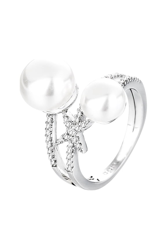 Pearl Star Women'S Ring Creative Ring Jewellery Birthday Proposal Gift Bridal Engagement Party Ring (Silver,One Size)