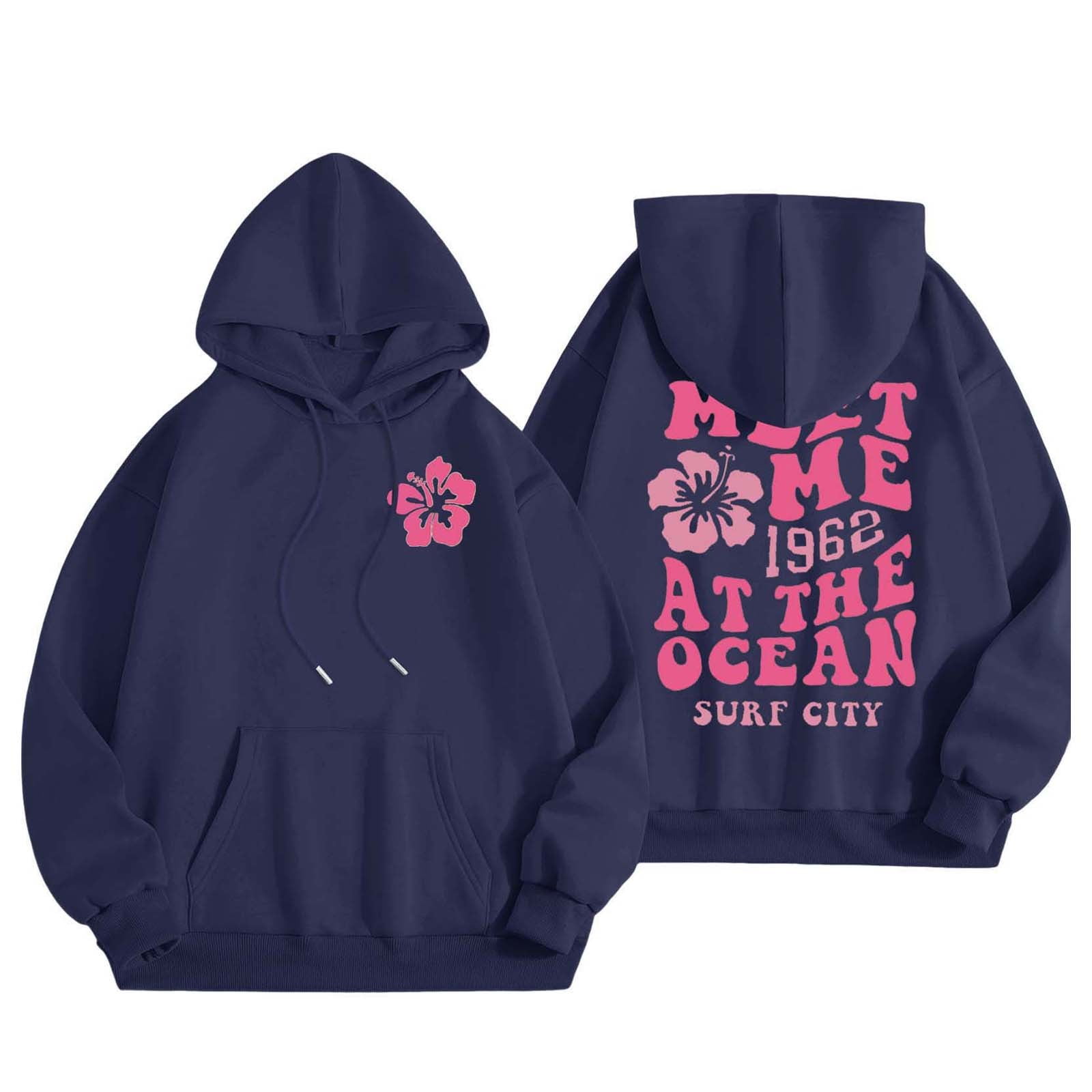Pink Ladies Navy Blue Sweatshirt CILENON Pink Puff Hoodie For