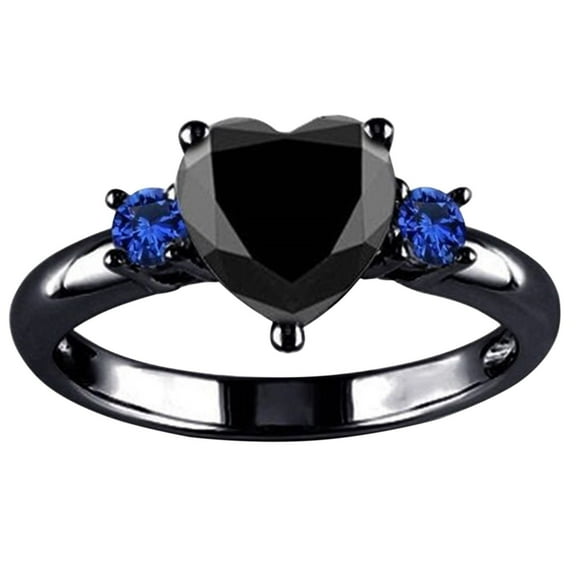 CILENON Pinky Ring Heart Ring Electroplating Black Hand Jewelry Stainless Steel Rings for Women Costume Jewelry for Women Love Ring(Black,10)