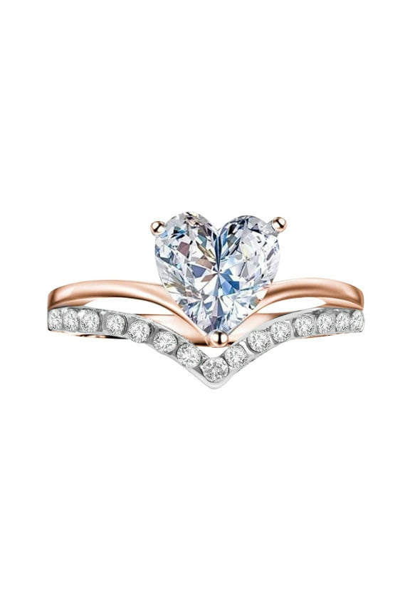 Pinky Ring Women's Heart-Shaped Zircon Diamond Personalized Princess Engagement Ring Stainless Steel Rings for Women Costume Jewelry for Women Love Ring(Rose Gold,5)