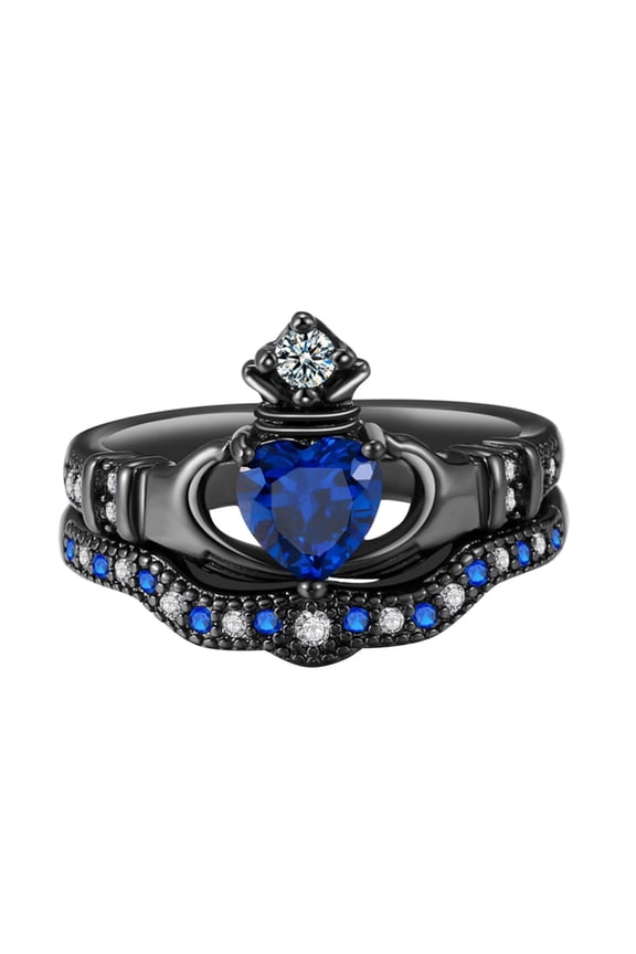 Popular Lady Holds Sapphire Heart Shaped Crown Rings Jewelry Accessory Gifts Size 5 To 12 (Blue,8)