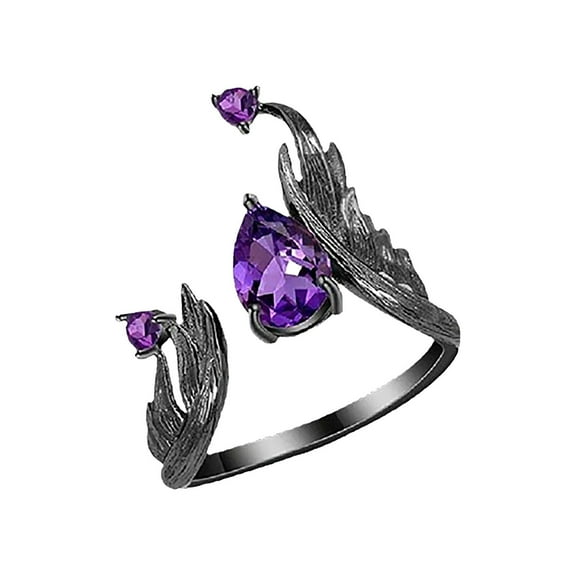 CILENON Punk Wind Night Ring With Purple Diamond Opening Ring Design Cool Ring Jewelry. (Black,One Size)