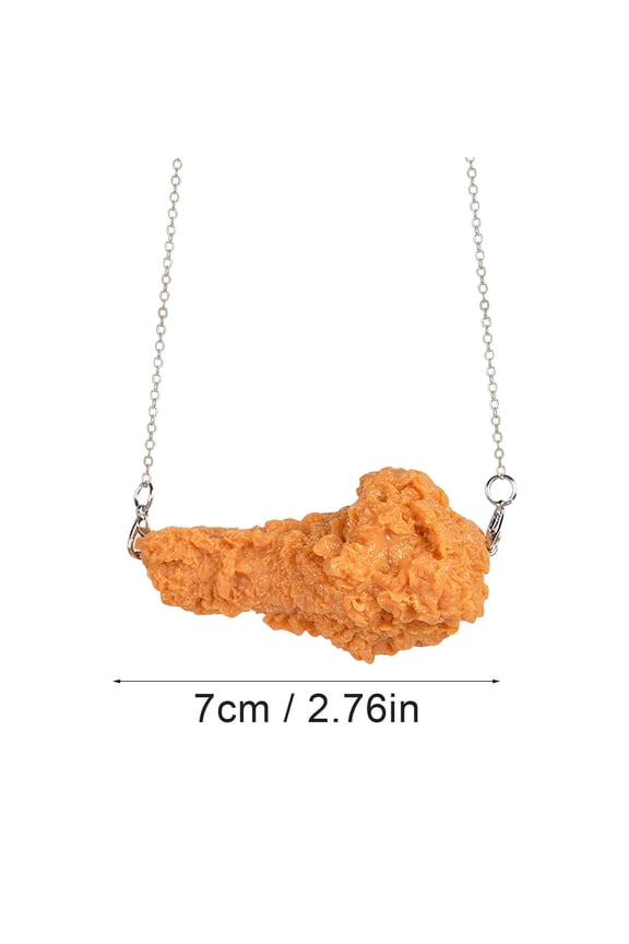 Pvc Simulation Fried Chickens Pendant Necklace Funny Creative Resin Simulation Food Chicken Legs Wing Link Chain Necklace (A,One Size)