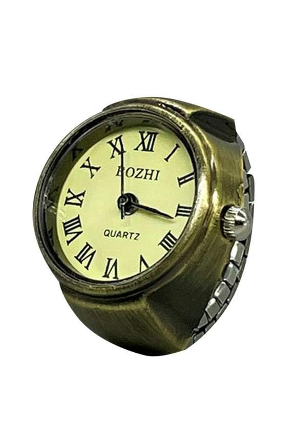 Real Watch Ring To Tell Time Vintage Watch Clock Ring Round Chunky Ring Silver Adjustable Ring Fashion Watch Jewelry (C,One Size)