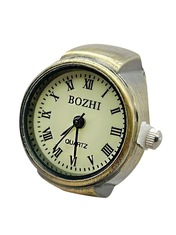 Real Watch Ring To Tell Time Vintage Watch Clock Ring Round Chunky Ring Silver Adjustable Ring Fashion Watch Jewelry (D,One Size)