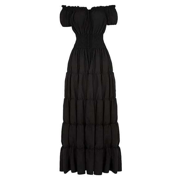 CILENON Renaissance Costume Women Medieval Chemise Dress Peasant Tops Irish Under Dress Homecoming Dresses Flowy Formal Dresses for Women(Black,M)