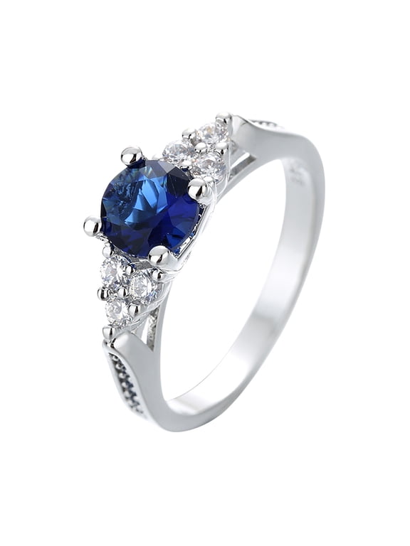 Ring Set Four Claws Sapphire Zircon Elegant Rhinestone Ring Sapphire Jewellery Rings Women Fashion Full Diamond Zircon Rings for Women Size 6 10 Chunky Gold Rings Ring for Women (Blue,9)