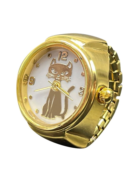 Ring Set for Women Real Watch Ring To Tell Time Vintage Watch Clock Ring Round Chunky Ring Silver Adjustable Ring Fashion Watch Jewelry Anillos Para Mujer Wedding Ring (Gold,One Size)