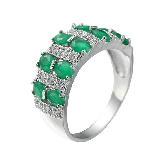 CILENON Ring Set for Women Silver Women Fashion Trend Single Full Diamond Zircon Ring Ladies Jewelry Diamond Rings for Women Size 6 10 Anillos Para Mujer Wedding Ring (Green,10)