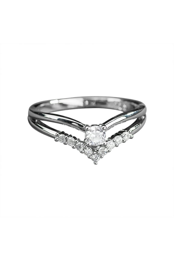 Rings for Women Non Tarnish Creative V Shaped Sparkling Rhinestone Ring Heart Zircon Ring Jewelry Gift Pinky Ring Stainless Steel Rings for Women Costume Jewelry for Women(Silver,8)