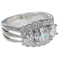 CILENON Rings for Women Non Tarnish Full Diamond Zirconia Ring for Women Simple Fashion Jewelry Popular Accessories Holiday Gift for Wife Pinky Ring Stainless Steel Rings for Women (Silver,6)