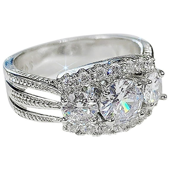 CILENON Rings for Women Non Tarnish Full Diamond Zirconia Ring for Women Simple Fashion Jewelry Popular Accessories Holiday Gift for Wife Pinky Ring Stainless Steel Rings for Women (Silver,6)