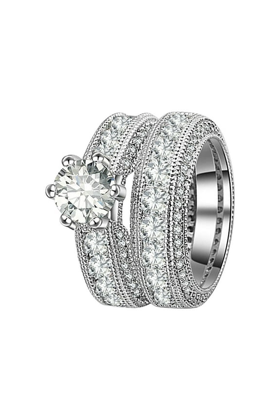 Rings for Women Non Tarnish N-Ew Style Sets Diamond To Set Ring Euramerican Lady Popular Full Diamond Ring Pinky Ring Stainless Steel Rings for Women Costume Jewelry for Women(Silver,5)