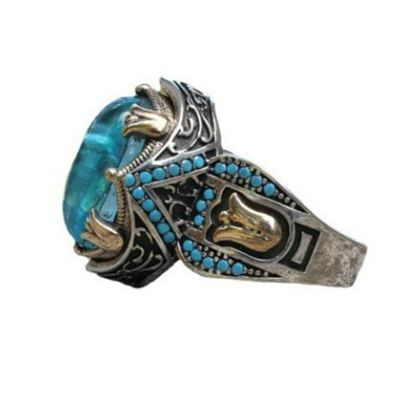 CILENON Rings for Women Non Tarnish Sapphire Silver Ring Silver Ring Cut Luxury Statement Ring Gift Created Ring Sapphire Silver Ring Band for Her Pinky Ring Stainless Steel Rings for Women (A,7)