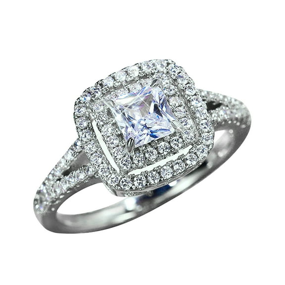 CILENON Rings for Women Sterling Silver Fashion Women's Square Zirconia Full Bling Diamond Engagement Wedding Ring Rings for Women Non Tarnish Pinky Ring Stainless Steel Rings for Women(Silver,6)