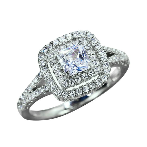 CILENON Rings for Women Sterling Silver Fashion Women's Square Zirconia Full Bling Diamond Engagement Wedding Ring Rings for Women Non Tarnish Pinky Ring Stainless Steel Rings for Women(Silver,6)