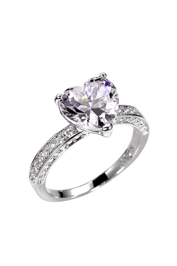 Rings for Women Sterling Silver Heart Diamond Ring Elegant Rhinestone Ring for Women Fashion Full Zircon Copper Rings for Women Size 6 10 Rings for Women Non Tarnish Pinky Ring (White,9)