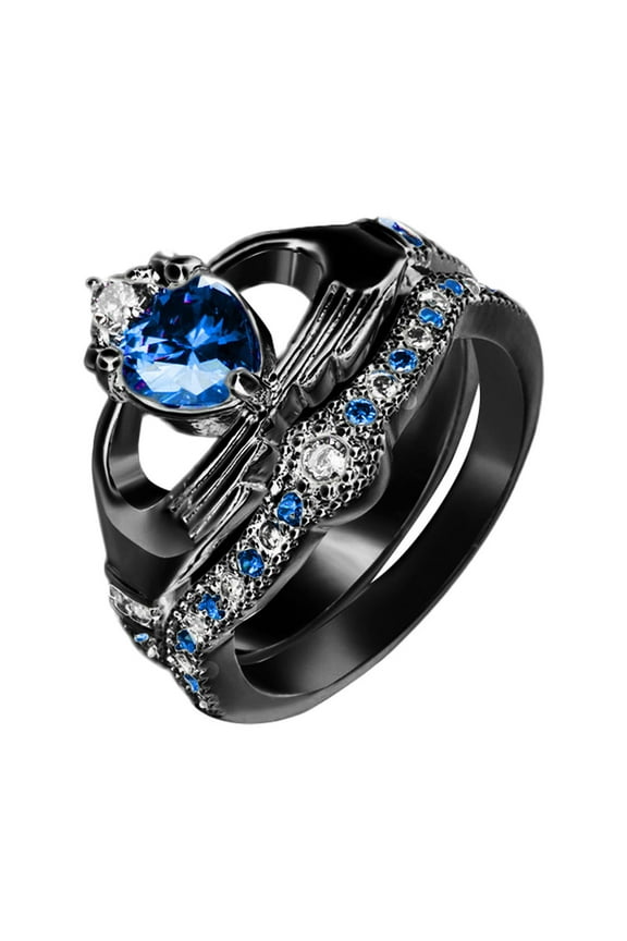 Rings for Women Sterling Silver White Stone Ring, Handmade Luxury Cut, Wedding Engagement Jewelry Gift Rings for Women Non Tarnish Pinky Ring Stainless Steel Rings for Women(Black,9)