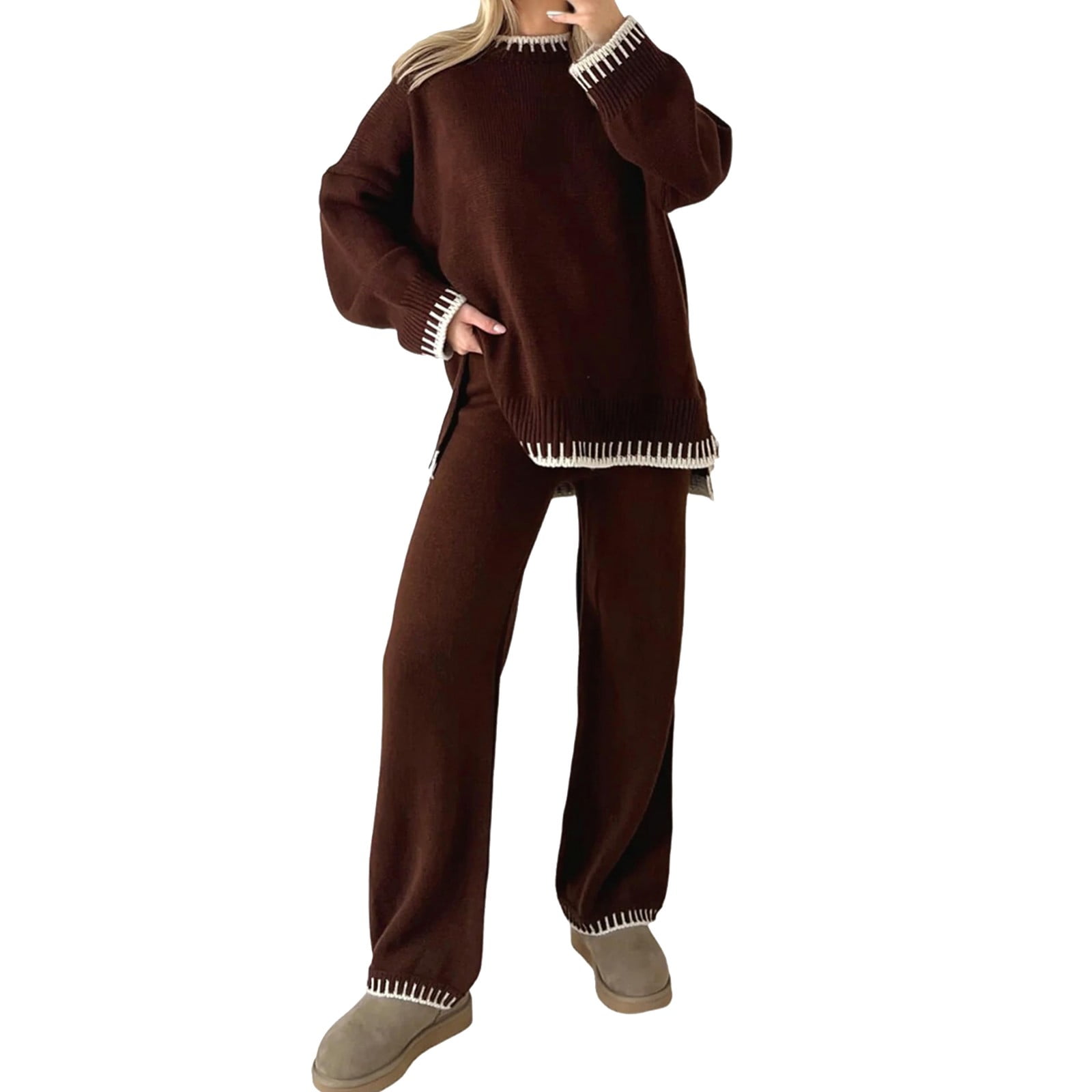 Veseacky Women's Star Print Sweatsuit Set – Cozy Pullover & Jogger Pants, Long Sleeve Lounge Wear