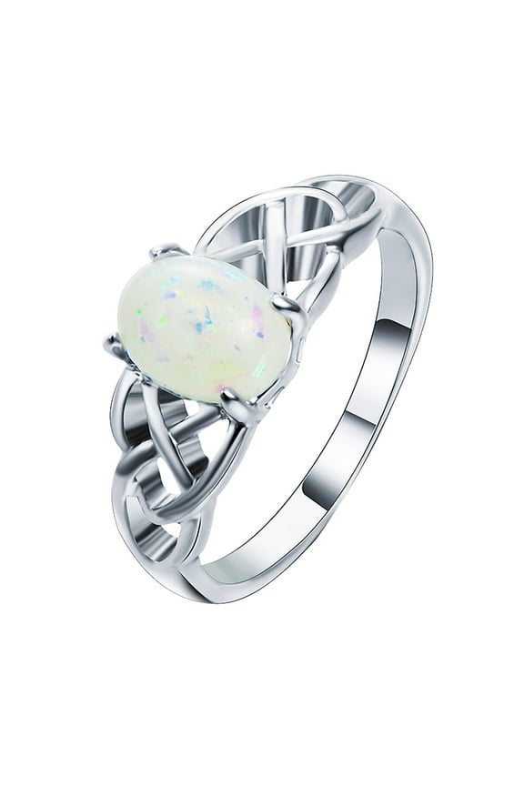 Rose Gold Rings for Women Opal Ring Round Opal White Stone Hand Jewelry Fashion Jewelry Ring Gold Ring Gold Filled Ring Gold Ring Set(Silver,7)