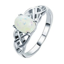 CILENON Rose Gold Rings for Women Opal Ring Round Opal White Stone Hand Jewelry Fashion Jewelry Ring Gold Ring Gold Filled Ring Gold Ring Set(Silver,7)