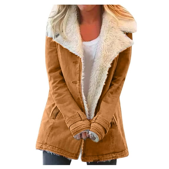 CILENON Sherpa Jacket for Women 2024 Winter Warm Coat Fleece Lined Coat Mid Length Winter Jacket Plus Size Sherpa Outwear Oversized Hoodie(Khaki,L)