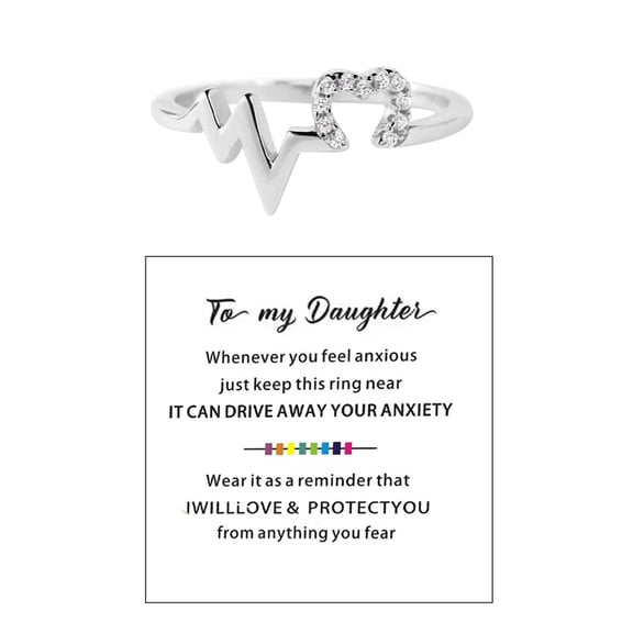 CILENON Silver Ring To My Daughter Wave Minority Love Women Fashion Silver Ring Ring Card Rings for Women Ring Set Chunky Gold Rings Ring for Women(Silver,6)