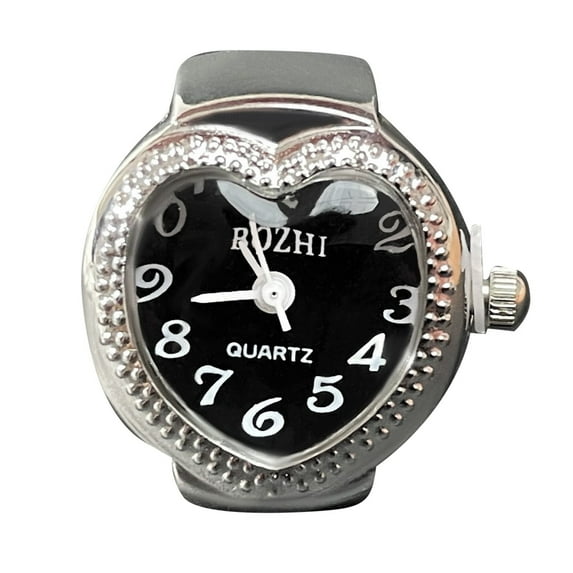 CILENON Silver Rings for Women Real Watch Ring To Tell Time Vintage Watch Clock Ring Round Chunky Ring Silver Adjustable Ring Fashion Watch Jewelry Gold Jewelry (Black,One Size)