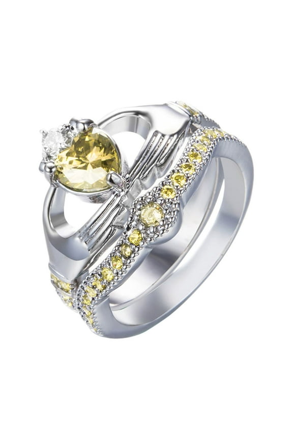 Silver Wedding Band Women White Stone Ring, Handmade Luxury Cut, Wedding Engagement Jewelry Gift Diamond Ring Women Rings Trendy Jewelry(Yellow,8)