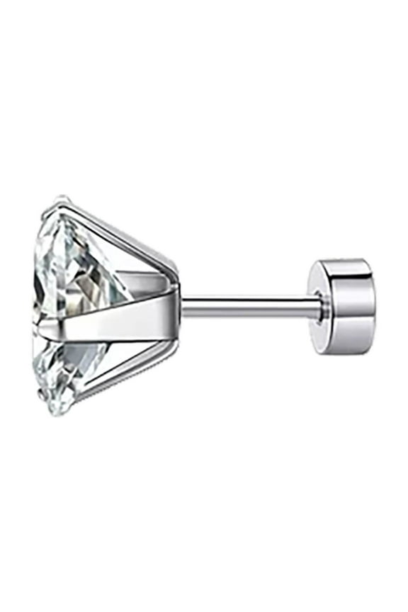Small Stainless Steel Ear Stud Square Ear Stud Screw Ball Round Cake Zircon Ear Stud (F,One Size)