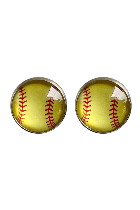 Small Time Gem Glass Earrings Sports Basketball Baseball Softball Volleyball Simple Vintage Earrings (B,One Size)