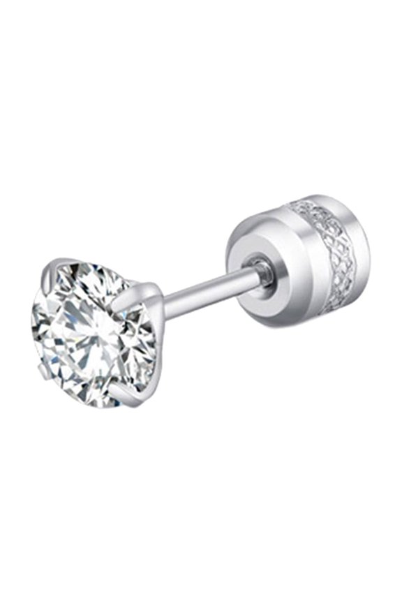 Small Titanium Steel Stylish Round Zircon Fine Needle Earrings Stainless Steel Plated Diamond Earrings For Sensitive Simple Diamond Encrusted Earrings (Silver,3)