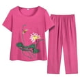 thumbnail image 1 of CILENON Sport Clothes for Women Women Summer Middle Aged And Elderly Embroidered Print Loose Fit Short Sleeve Top And Pants Set Womens 2 Piece Outfits Womens Loungewear (Hot Pink,XL), 1 of 3