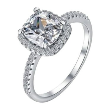 CILENON Square Diamond Ring For Women S925 Ring Zircon Couple Square Diamond Ring (Silver,7)