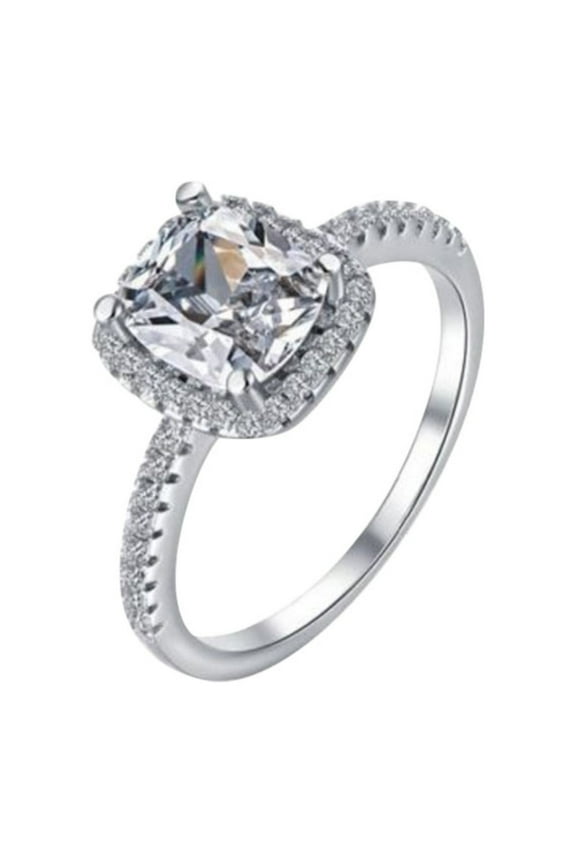 Square Diamond Ring For Women S925 Ring Zircon Couple Square Diamond Ring (Silver,7)