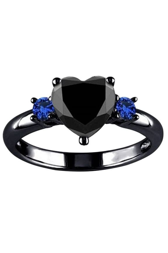 Stackable Rings Heart Ring Electroplating Black Hand Jewelry Sterling Silver Rings Wedding Ring Non Tarnish Gold Rings(Black,6)