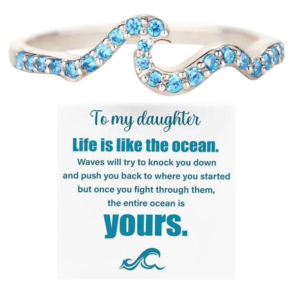 CILENON Stackable Rings for Women To My Daughter Ring Surfer Ring Highs And Lows Daughter Ring Birthday Gifts for Daughter From Mom Light Luxury Water Wave Ring Wedding Band (Silver,9)