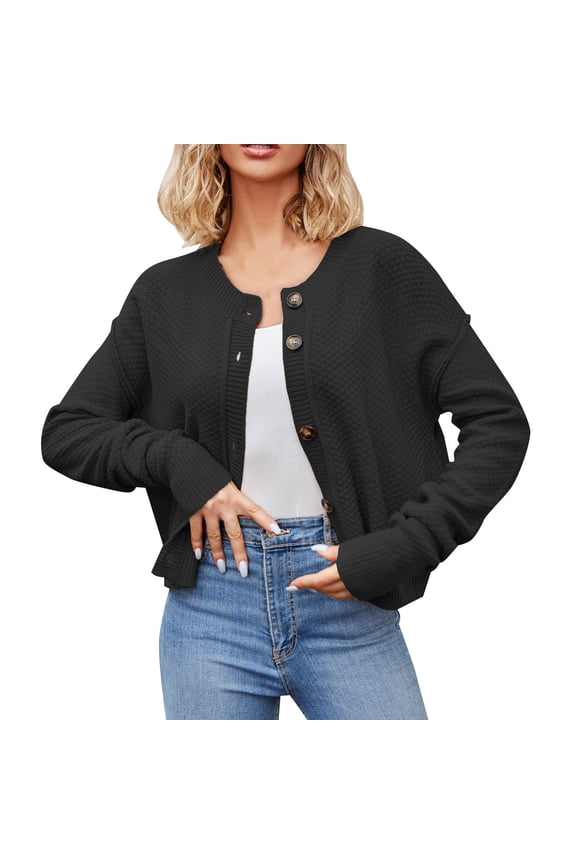 Summer Blazers Long Cardigans for Women Buttons Open Front Long Sleeves Lightweight Fall Sweaters (Black,S)