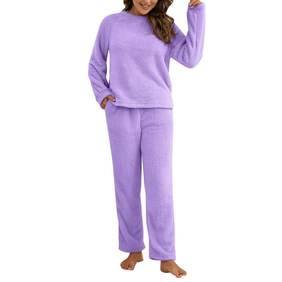 CILENON Sweat Set Autumn Fall Women's Two Piece Trousers of Long Sleeve Winter Plush Sweater Knitting Set Pants Lounge Wear for Women 2 Piece Set Athletic Sets for Women (Purple,L)