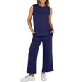 thumbnail image 1 of CILENON Sweat Set for Women Women's Comfortable Casual Daily Solid Color Pants Spring And Autumn Set Sweat Suit Matching Sets Women Clothing Athleisure Sets Women(Dark Blue,M), 1 of 5