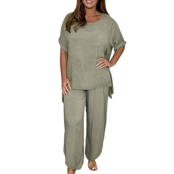 CILENON Sweat Set for Women Women's Fashion Casual Loose Plus Size Suits European And American Short Sleeves Sweat Suit Matching Sets Women Clothing Athleisure Sets Women(Green2,XL)