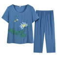 thumbnail image 1 of CILENON Sweatpants Set for Women Women Summer Middle Aged And Elderly Embroidered Print Loose Fit Short Sleeve Top And Pants Set Travel Outfits Leisure Wear Sets for Women (Blue,XL), 1 of 3