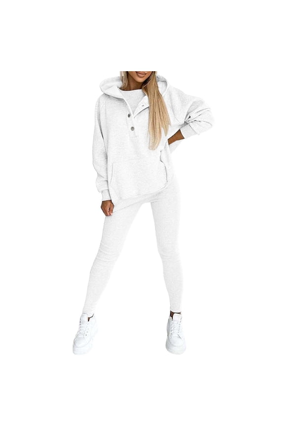 Terry Cloth Rompers for Women 3Pcs Women's Sports Suit Loose Hooded Pockets Sweatshirt And Vest And Slim Trousers Ropa Deportiva Para Mujer Camping Outfits for Women Womens Sweats(White,M)