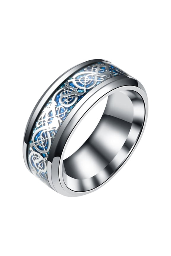 Titanium Steel Dragon Ring With Silver Golden Dragon Stainless Steel Ring (Blue,12)