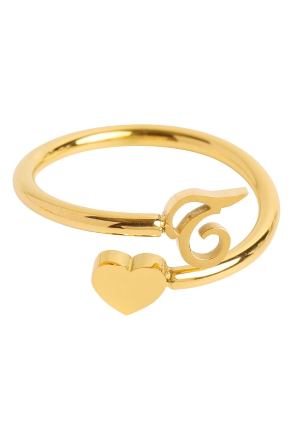To My Granddaughter Dainty Initial Heart Ring 26 Letter Heart Ring Simple Fashion Jewelry Popular Accessories (T,One Size)