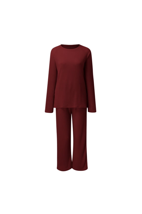 Tracksuit Women 2 Piece Outfits Women High Neck Set Casual Side Slit Knitted Sweater Pullover Top Wide Leg Pants 2 Piece Tracksuit Two Piece Sets for Women (Wine Red,XXL)