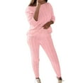 thumbnail image 1 of CILENON Tracksuit for Women Women's Solid Colour Round Neck Sweater Top Trouser Set Womens Travel Outfit for Airplane Airport Travel Outfit Women Women's Travel Outfits(Red,L), 1 of 5