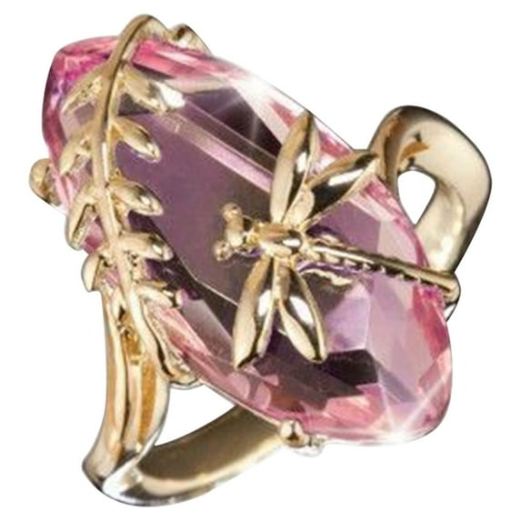 CILENON Trendy Jewelry Fashion Simple Gold Pearl Diamond Zircon Ladies Ring Joint Ring Jewelry Diamond Rings Crystal Rings Diamond Band Rings for Women(Pink,10)
