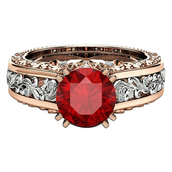 CILENON Trendy Jewelry Ladies Ring Alloy Plated 14K Rose Gold Color Separation Ring Jewelry Gift Diamond Rings Crystal Rings Diamond Band Rings for Women(Red,7)