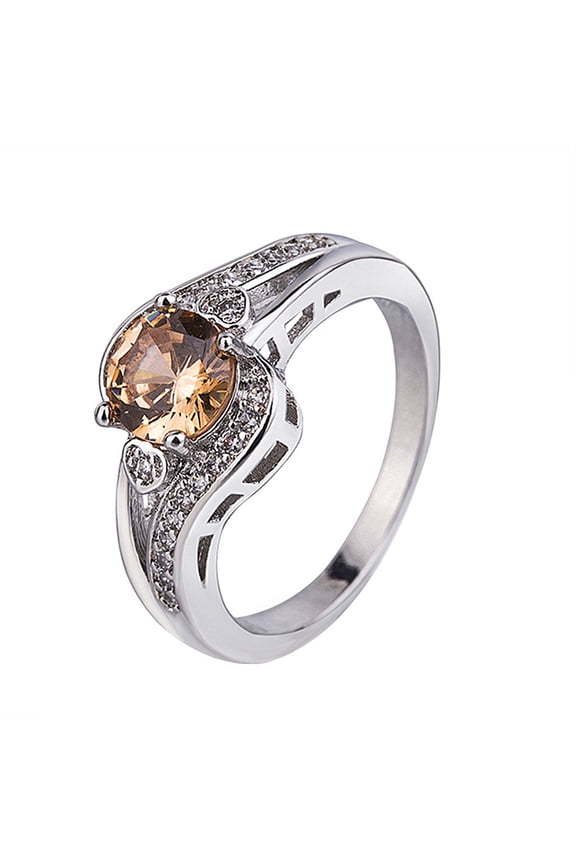 Trendy Jewelry Ring Jewelry Gold Plated Color Love Ring Simple Round Stone Ring Diamond Rings Crystal Rings Diamond Band Rings for Women(Gold,9)